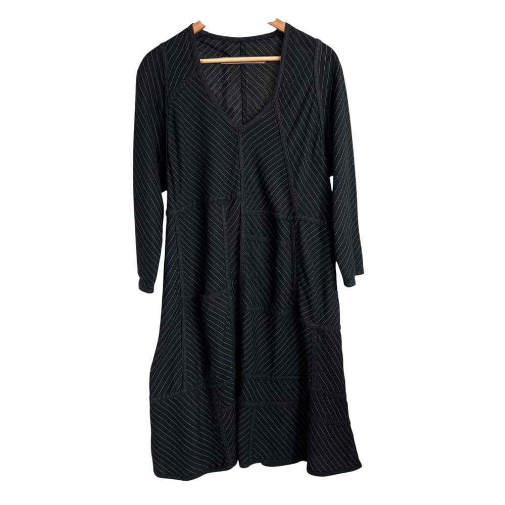 Cynthia Ashby 100% Linen Black Pinstripe Long Sleeve Tunic Dress SZ S Lagenlook